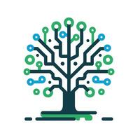 Digital transformation colorful line logo. Innovation business value. Tree with circuit elements icon. Design element. Created with artificial intelligence. Ai art for corporate branding vector