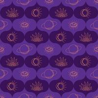 Purple outline seamless pattern with mystery items. Duotone contour esoteric elements. Print design good for background, wrapping, textile, background, scrapbooking, stationary vector