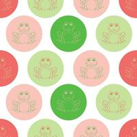 Print for children's clothes with cute animals. Seamless pattern with frogs and geometric shapes isolated on a white background. Multicolored print. Vector illustration.