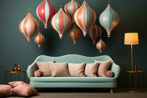 Circus inspired decor in tan rose gold and sage isolated on a gradient background photo