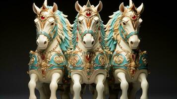 Circus carousel horses radiate in playful turquoise candy apple red and creamy white photo