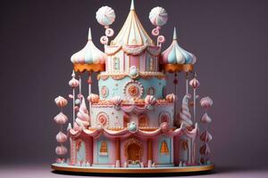 Circus themed cake designs in pastel tones isolated on a gradient background photo