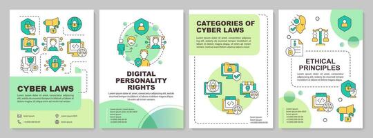 Gradient cyber law brochure template, leaflet design with thin linear icons, 4 vector layouts.