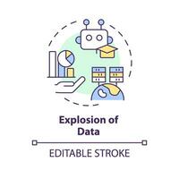 2D editable multicolor explosion of data icon, simple isolated vector, AI engineer thin line illustration. vector