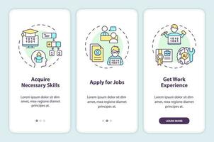 2D icons representing AI engineer mobile app screen set. Walkthrough 3 steps colorful graphic instructions with linear icons concept, UI, UX, GUI template. vector