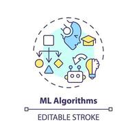 2D editable multicolor ML algorithms icon, simple isolated vector, AI engineer thin line illustration. vector