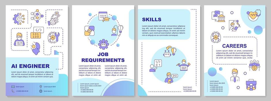 2D AI engineer brochure template, leaflet design with gradient thin linear icons, 4 vector layouts.
