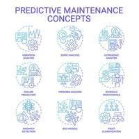 Set of 2D thin line gradient icons representing predictive maintenance, isolated vector, linear illustration. vector