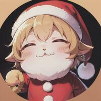 Cute Chibi Cat Girl Wearing Christmas Costume As Santa Claus Anime Style photo