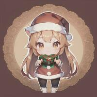 Cute Chibi Cat Girl Wearing Christmas Costume As Santa Claus Anime Style photo