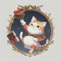 linda chibi neko gato vistiendo Navidad disfraz como Papa Noel claus anime estilo foto