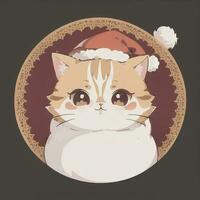 Cute Chibi Neko Cat Wearing Christmas Costume As Santa Claus Anime Style photo