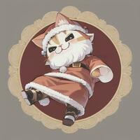 Cute Chibi Neko Cat Wearing Christmas Costume As Santa Claus Anime Style photo