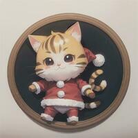 Cute Chibi Neko Cat Wearing Christmas Costume As Santa Claus Anime Style photo