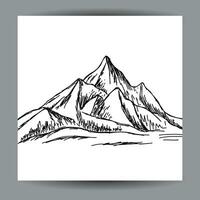 mountain view illustration design template, with a black outline hand drawn style vector