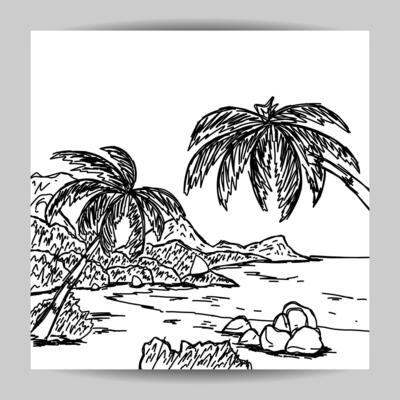 Beach Scene Black And White Vector Art, Icons, and Graphics for Free