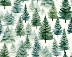 Watercolor Winter Trees Pattern. Elegant Seasonal Background for Holiday Decor and Christmas Cards. photo