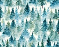 Watercolor Winter Trees Pattern. Elegant Seasonal Background for Holiday Decor and Christmas Cards. photo