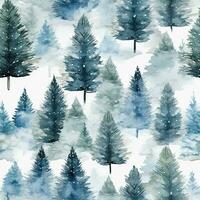 Watercolor Winter Trees Pattern. Elegant Seasonal Background for Holiday Decor and Christmas Cards. photo