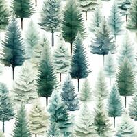 Watercolor Winter Trees Pattern. Elegant Seasonal Background for Holiday Decor and Christmas Cards. photo