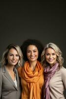 Empowered mothers embodying corporate leadership captured in warm sienna olive and lilac hues photo