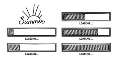 verano Progreso cargando bar. infografia diseño elemento con estado de terminación. mano dibujado vector ilustración