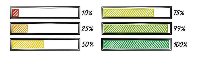 Progress loading bar. Infographics design element with status of completion. Hand drawn vector illustration