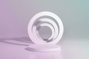 Cylindrical platform with vertical rings for product presentation on gray background photo