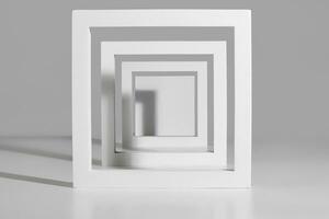 Podium for product presentation from square frames on gray background photo