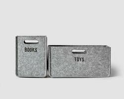 Handcrafted gray felt boxes for storing books and toys photo