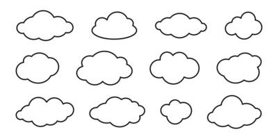 vector conjunto de garabatear contorno nubes sencillo nube colección en negro contorno.
