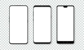 High quality realistic trendy smartphone with blank white screen. Phone mockup for visual UI UX app demonstration. Vector mobile set device concept