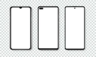 alto calidad realista de moda teléfono inteligente con blanco blanco pantalla. teléfono Bosquejo para visual ui ux aplicación demostración. vector móvil conjunto dispositivo concepto