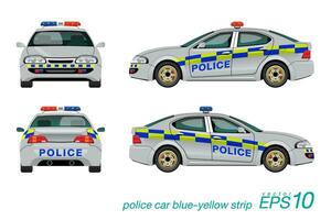 Police Car with Blue-red Siren, Grey Body Color with Blue-yellow Strip vector