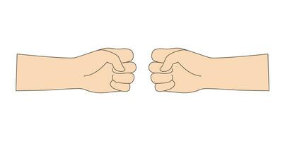 Isolated Hand gesture fists opposite each other. Vector illustration beige color.