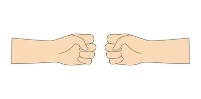 Isolated Hand gesture fists opposite each other. Vector illustration beige color.