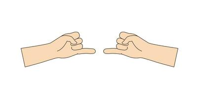 Isolated gesture two hands of reconciliation with extended little finger. Vector beige color.