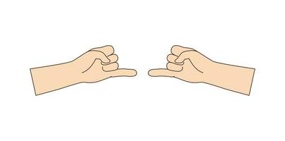 Isolated gesture two hands of reconciliation with extended little finger. Vector beige color.