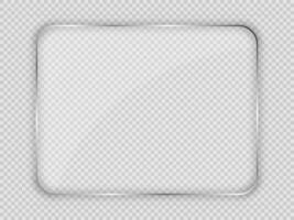 Glass plate in rounded rectangular frame isolated on background. Vector illustration.