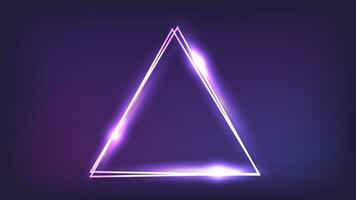 Neon double triangular frame with shining effects vector