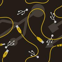 Editable USB Cable Vector Illustration Seamless Pattern With Dark Background for Decorative Element of Computer Related Design