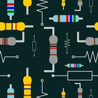 Editable Vector of Resistor Illustration Symbol Seamless Pattern With Dark Background for Decorative Element of Electronic or Electrical Related