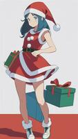 Cute Teen Girl Wearing Christmas Costume As Santa Anime Style photo