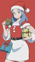 linda adolescente niña vistiendo Navidad disfraz como Papa Noel anime estilo foto