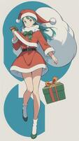 linda adolescente niña vistiendo Navidad disfraz como Papa Noel anime estilo foto