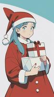 Cute Teen Girl Wearing Christmas Costume As Santa Anime Style photo