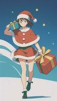 linda adolescente niña vistiendo Navidad disfraz como Papa Noel anime estilo foto