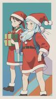 linda adolescente niña vistiendo Navidad disfraz como Papa Noel anime estilo foto