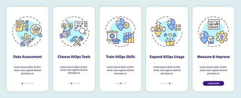 2d íconos representando ai operaciones móvil aplicación pantalla colocar. recorrido 5 5 pasos vistoso gráfico instrucciones con línea íconos concepto, ui, ux, gui modelo. vector