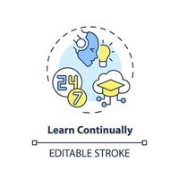 2D editable learn continually icon representing AI ops, isolated vector, multicolor thin line illustration. vector